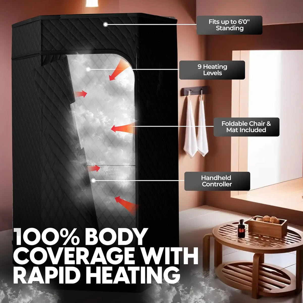Steam Sauna Tent Foldable 9 Heat Levels Integrated Ice Bath