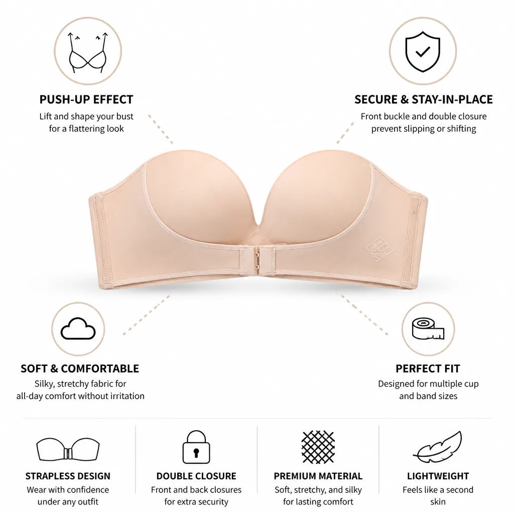 Strapless Bra Push-Up Front Buckle & Double Closure