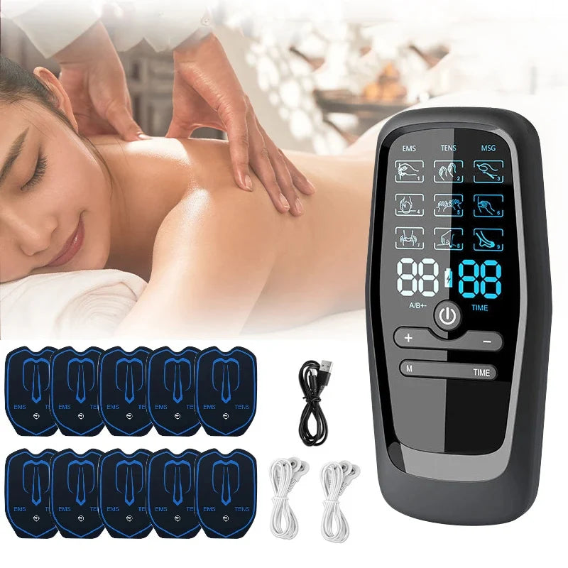 TENS & EMS Muscle Stimulator USB Rechargeable Reusable Pads