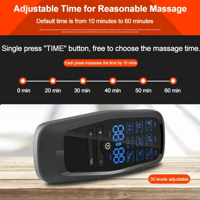 TENS & EMS Muscle Stimulator USB Rechargeable Reusable Pads