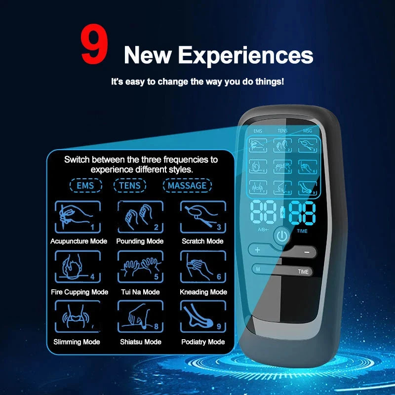 TENS & EMS Muscle Stimulator USB Rechargeable Reusable Pads