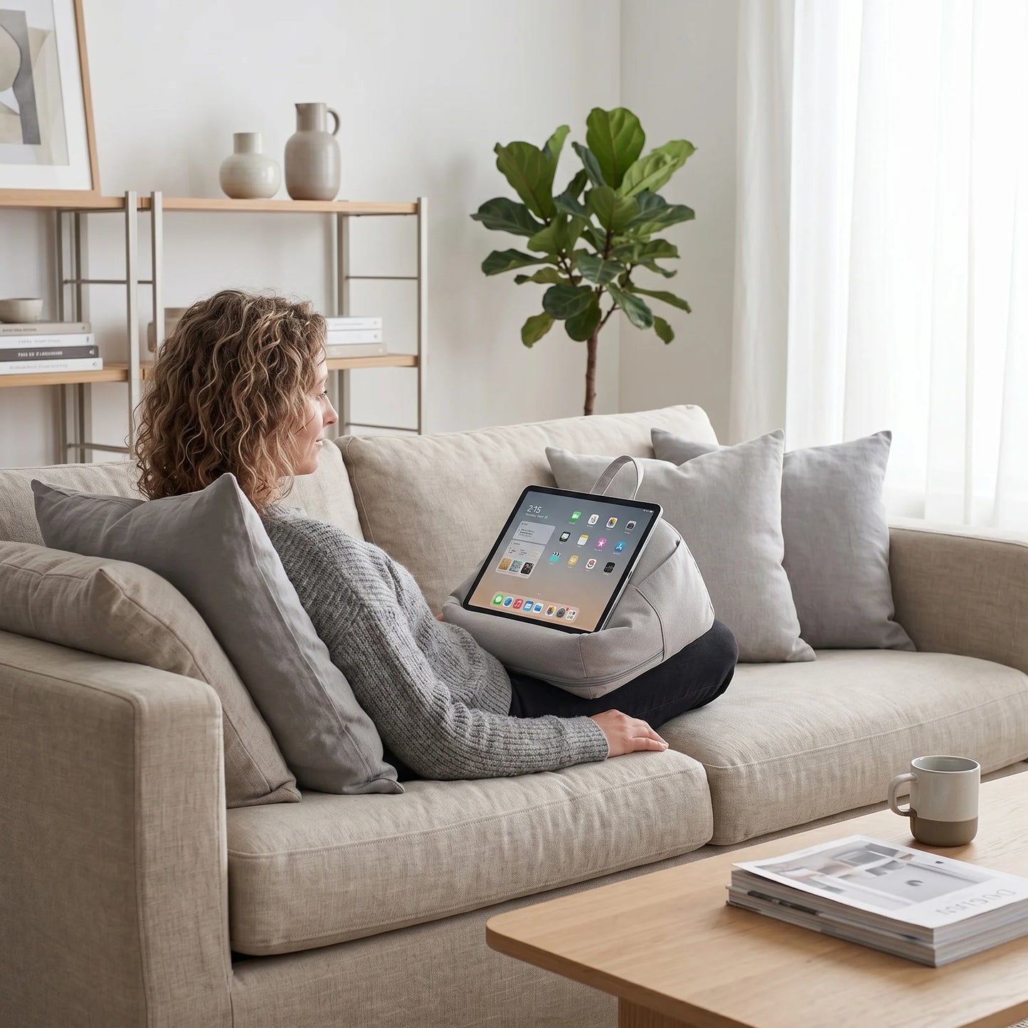 Tablet & Phone Pillow Stand Hands-Free Adjustable Plush Lap