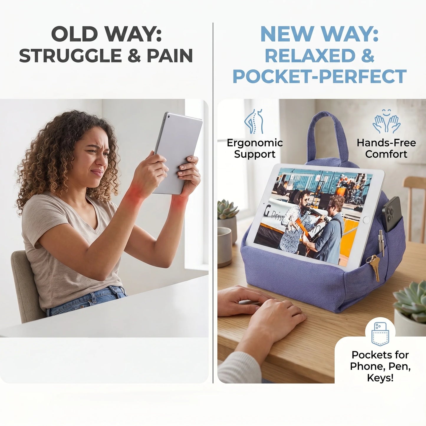Tablet & Phone Pillow Stand Hands-Free Adjustable Plush Lap