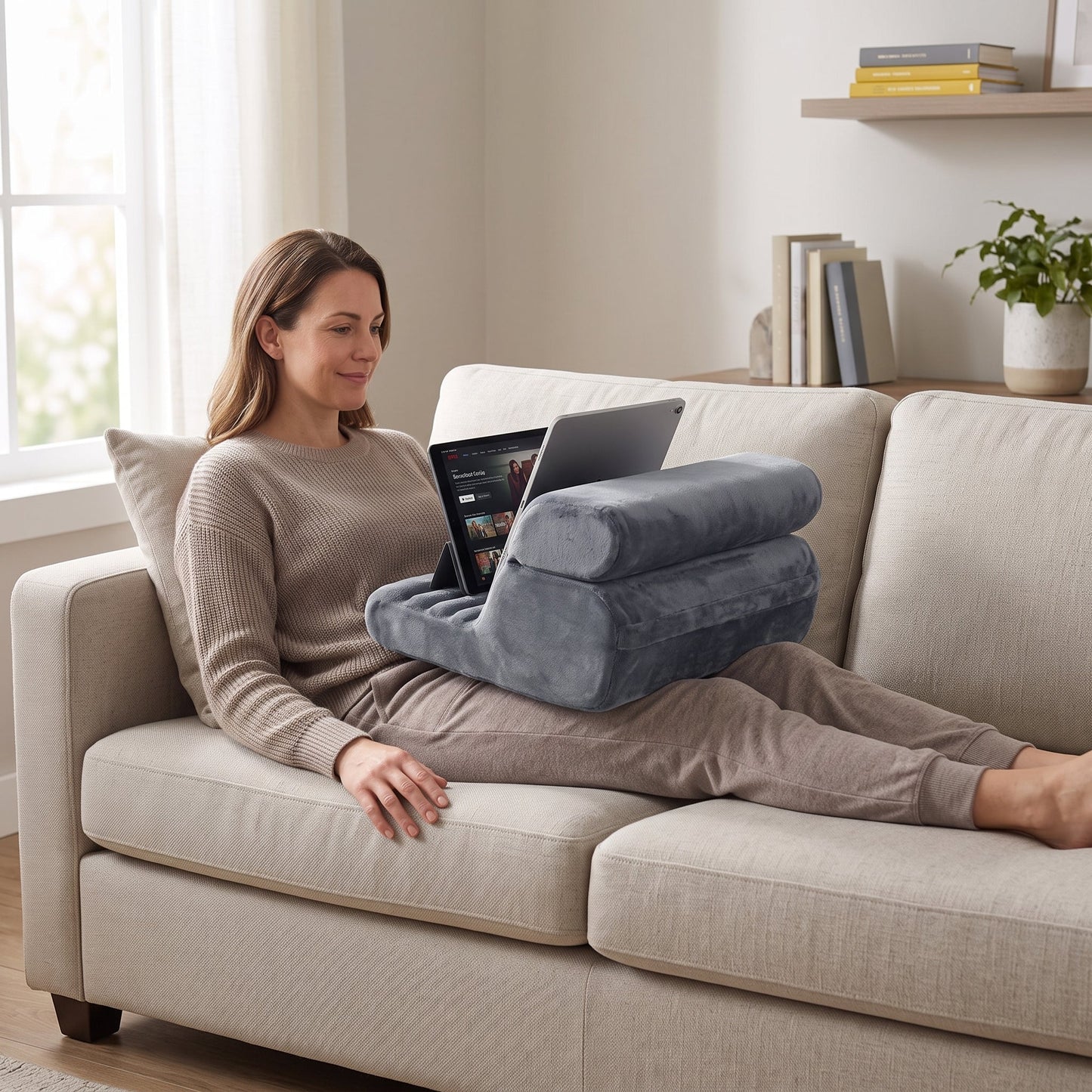Tablet Pillow Stand 3-Angle Adjustable Storage Pockets