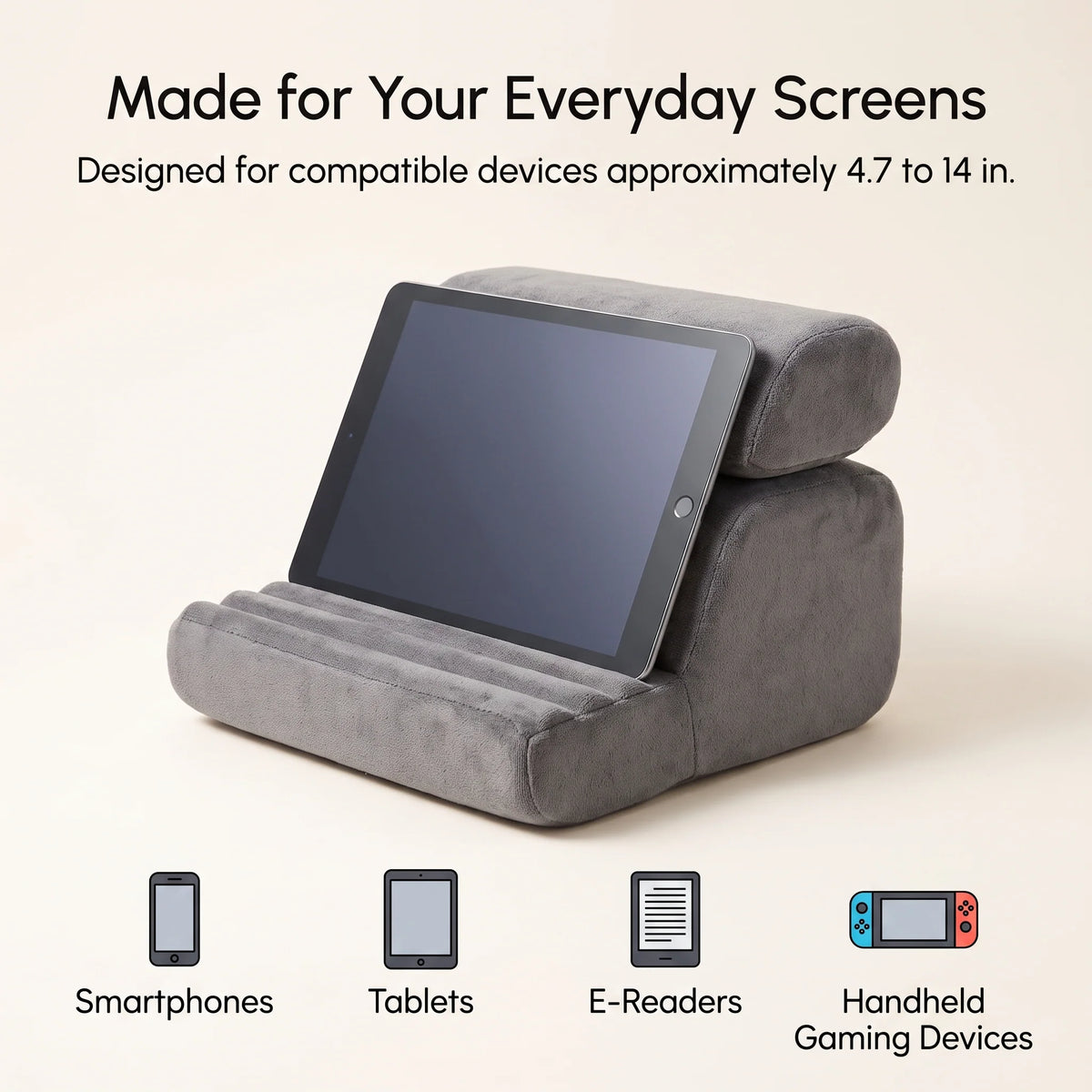 Tablet Pillow Stand 3-Angle Adjustable Storage Pockets