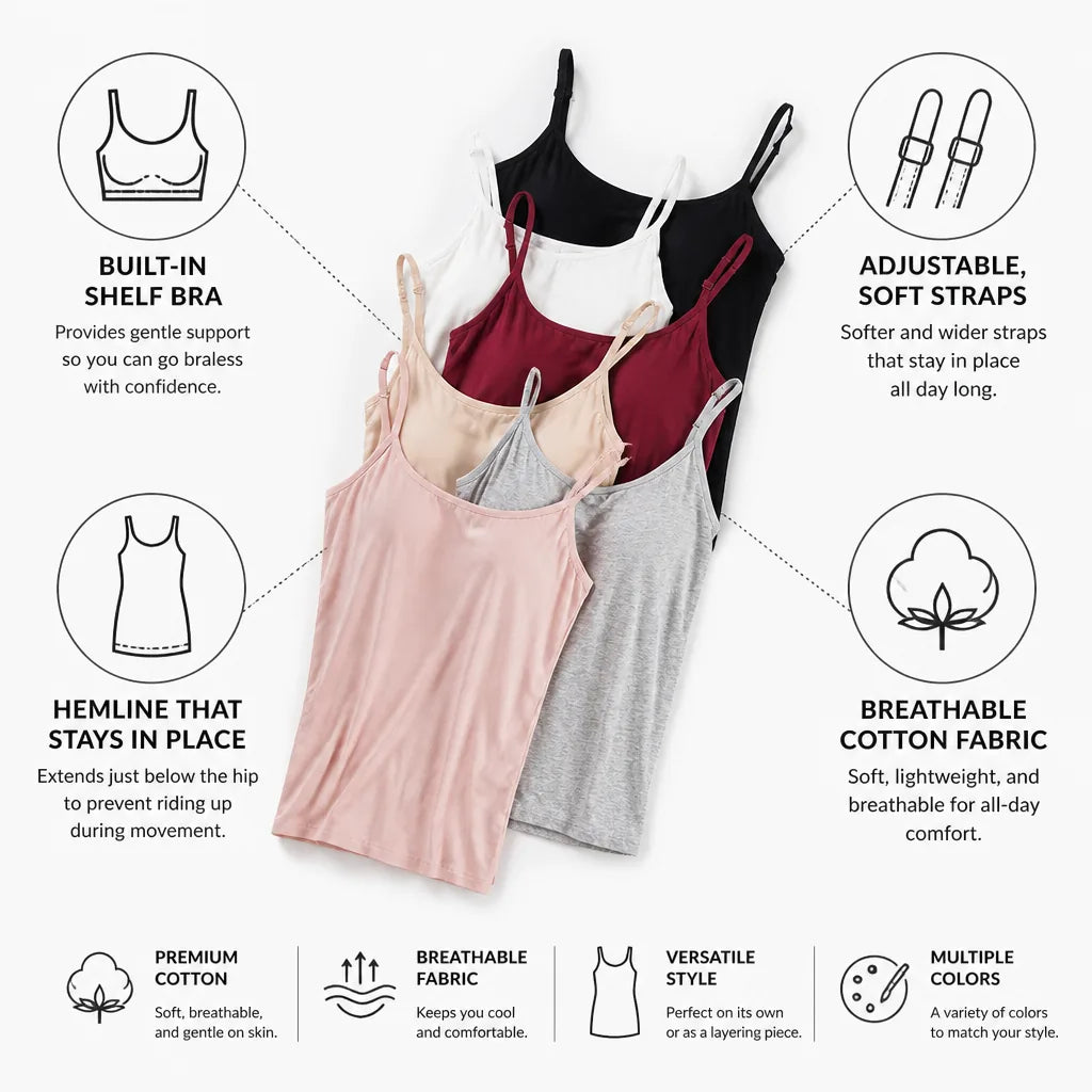 Tank Top Built-In Shelf Bra & Adjustable Straps