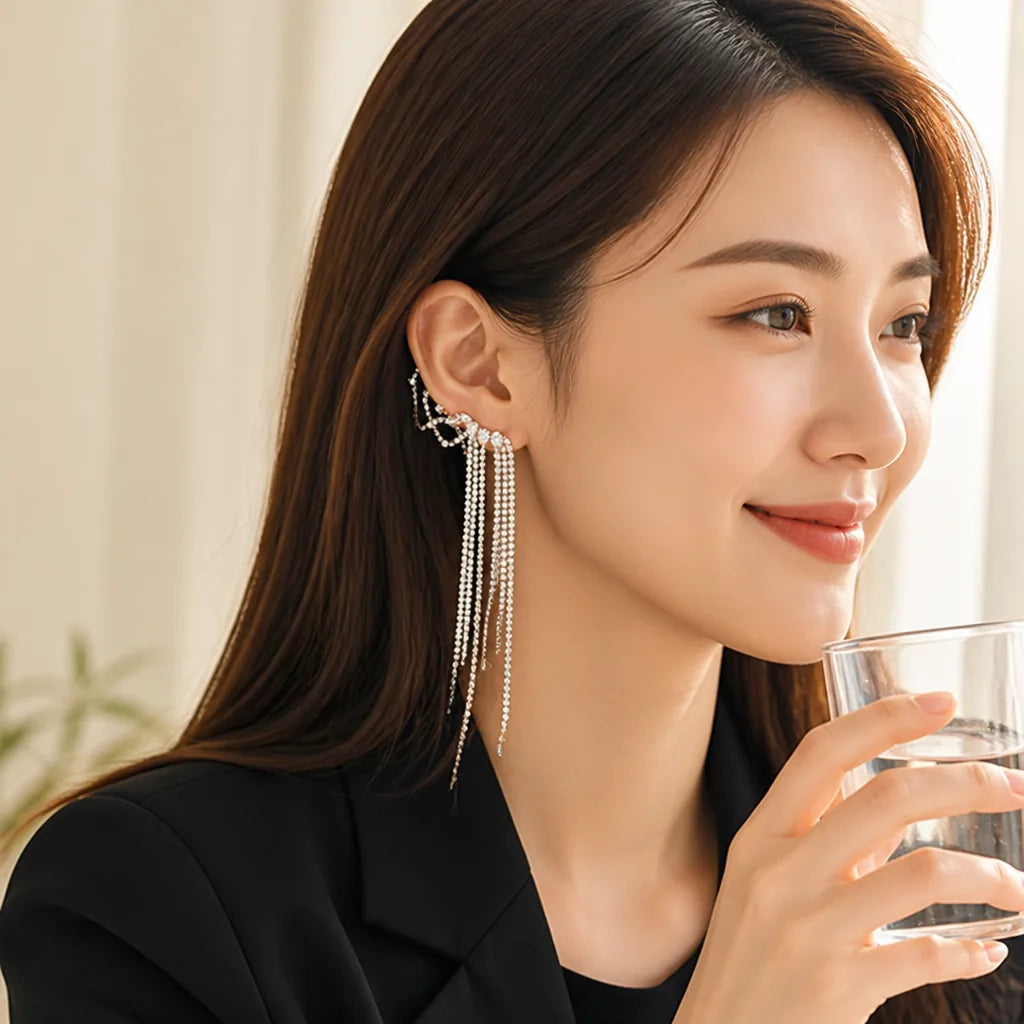 Tassel Earrings Crystal Tassel Hypoallergenic Silver Posts