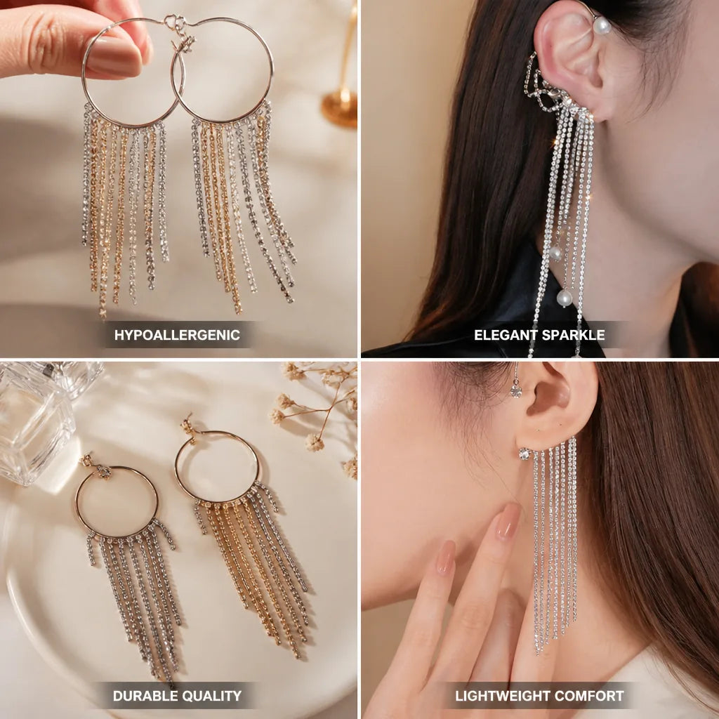 Tassel Earrings Crystal Tassel Hypoallergenic Silver Posts
