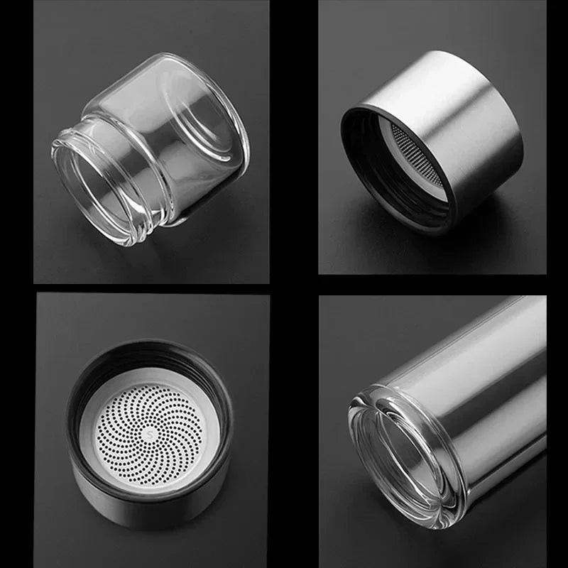 Tea Infuser Bottle Double-Wall Borosilicate Glass & Leakproof Lid