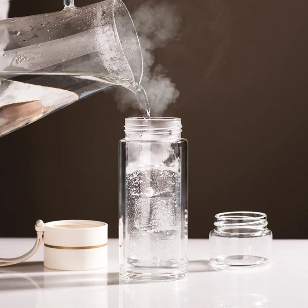 Tea Infuser Bottle Double-Wall Borosilicate Stainless Steel Infuser