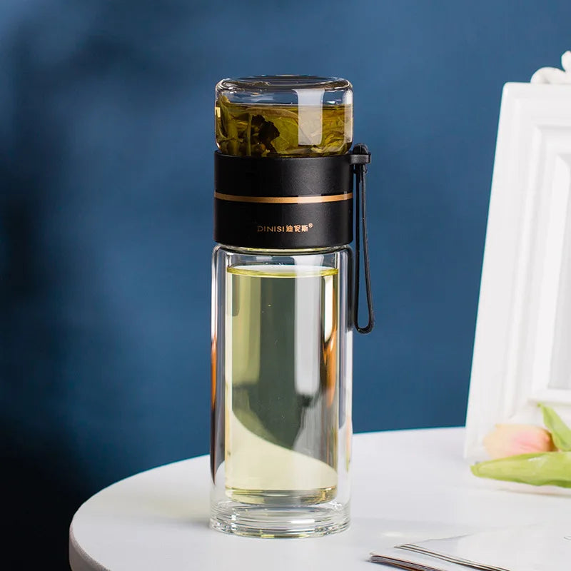 Tea Infuser Bottle Double-Wall Borosilicate Stainless Steel Infuser