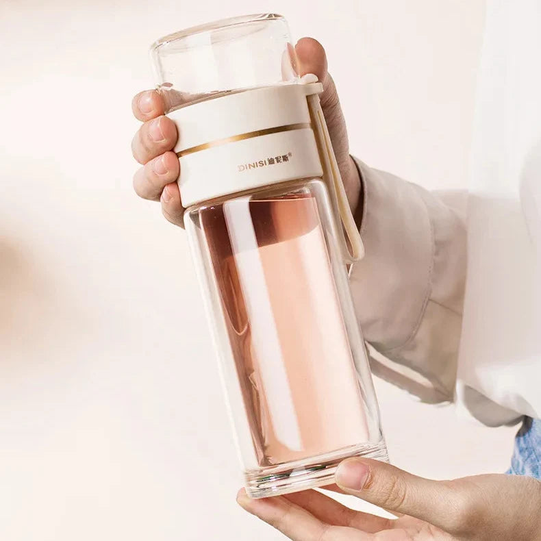 Tea Infuser Bottle Double-Wall Borosilicate Stainless Steel Infuser