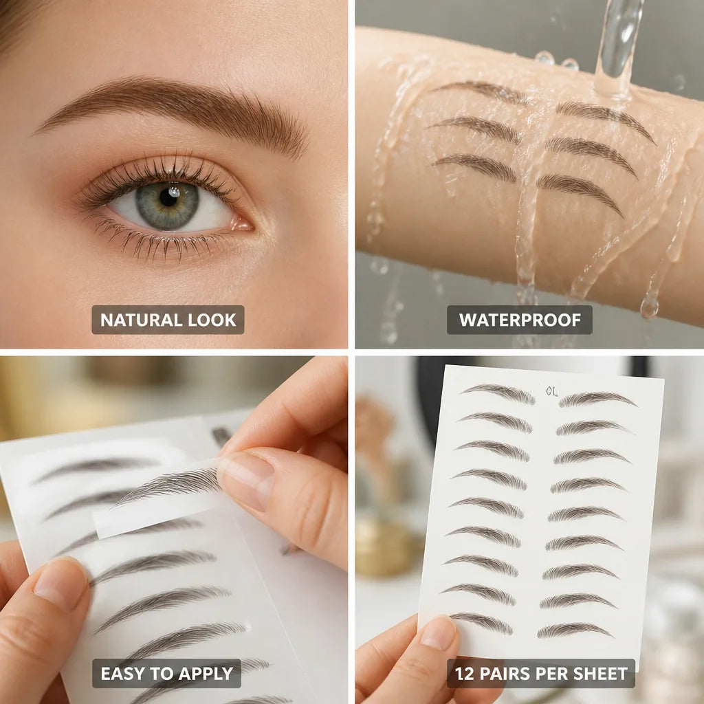 Temporary Eyebrow Tattoos Realistic Hair-Effect Waterproof 12 Pairs