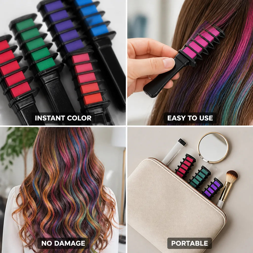 Temporary Hair Color Comb Instant Vibrant Damage-Free 12-Pack
