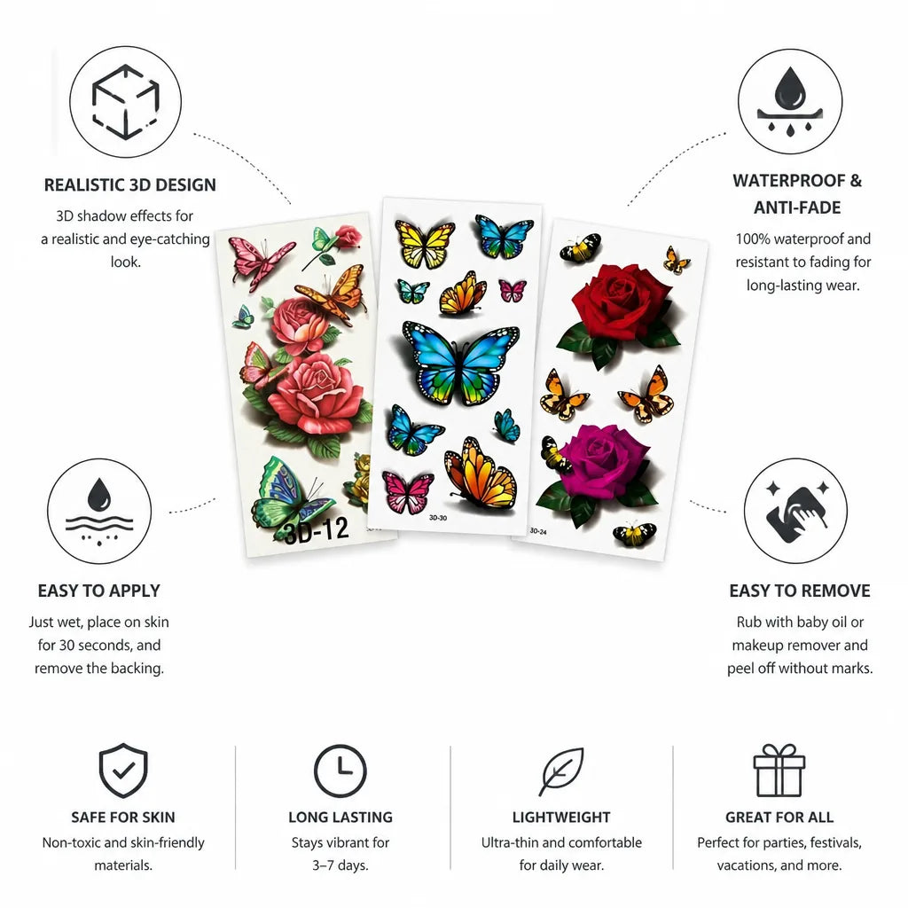 Temporary Tattoo Stickers 3D Shadow Waterproof & Anti-Fade
