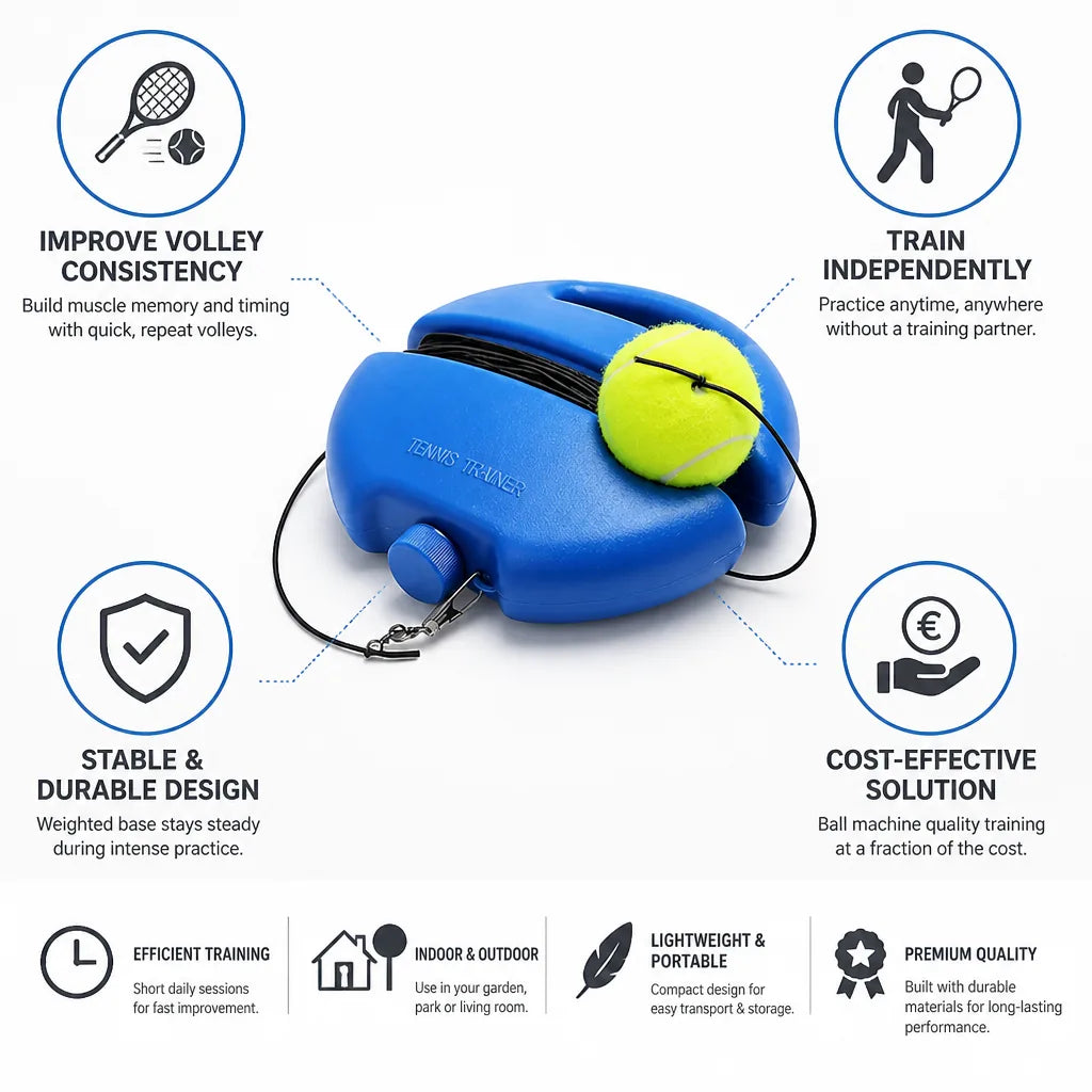 Tennis Volley Trainer Elastic Return Cord & Stable Base