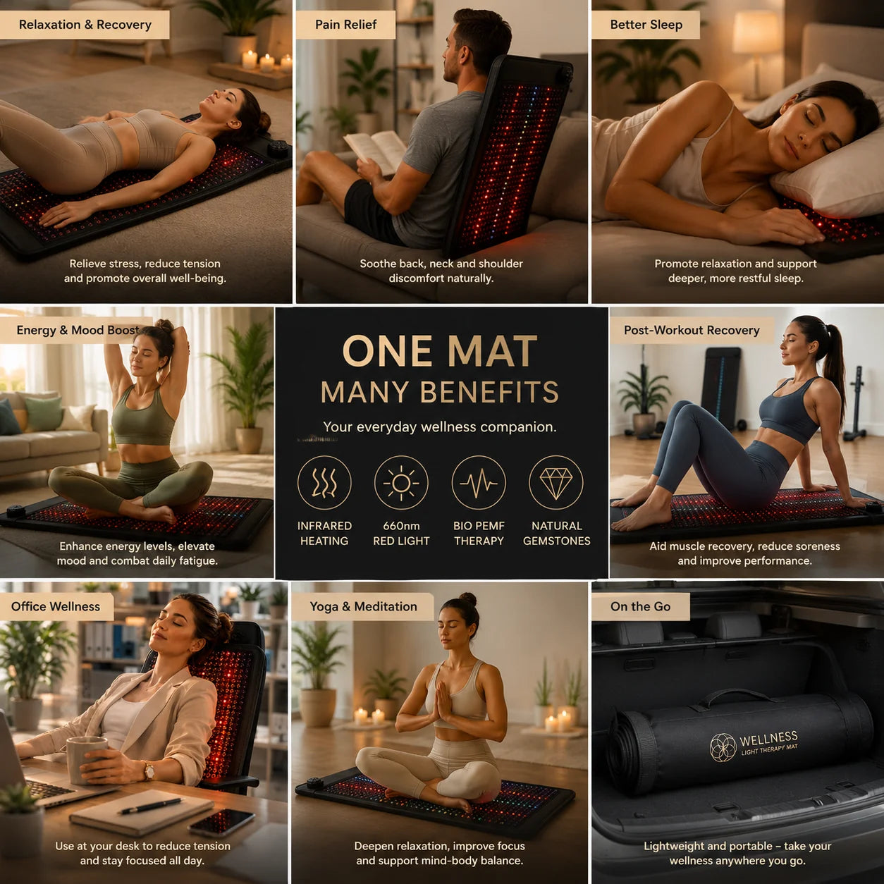 Therapy Mat PEMF Infrared & Red Light Gemstone Layer