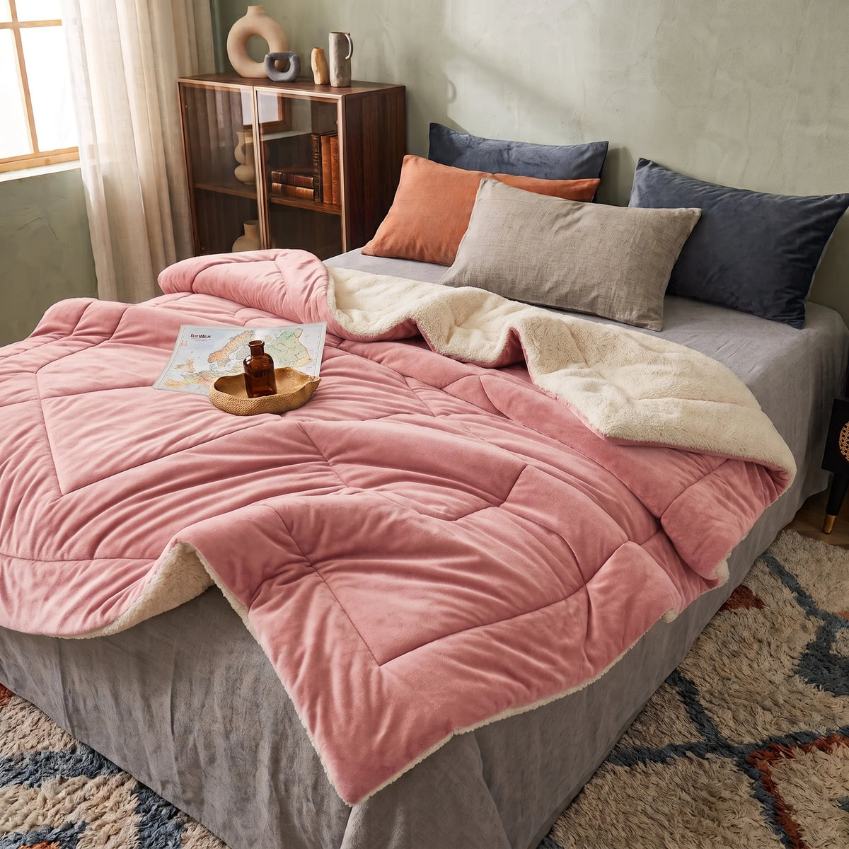Throw Blanket Double-Sided Faux Lambswool Warm & Soft