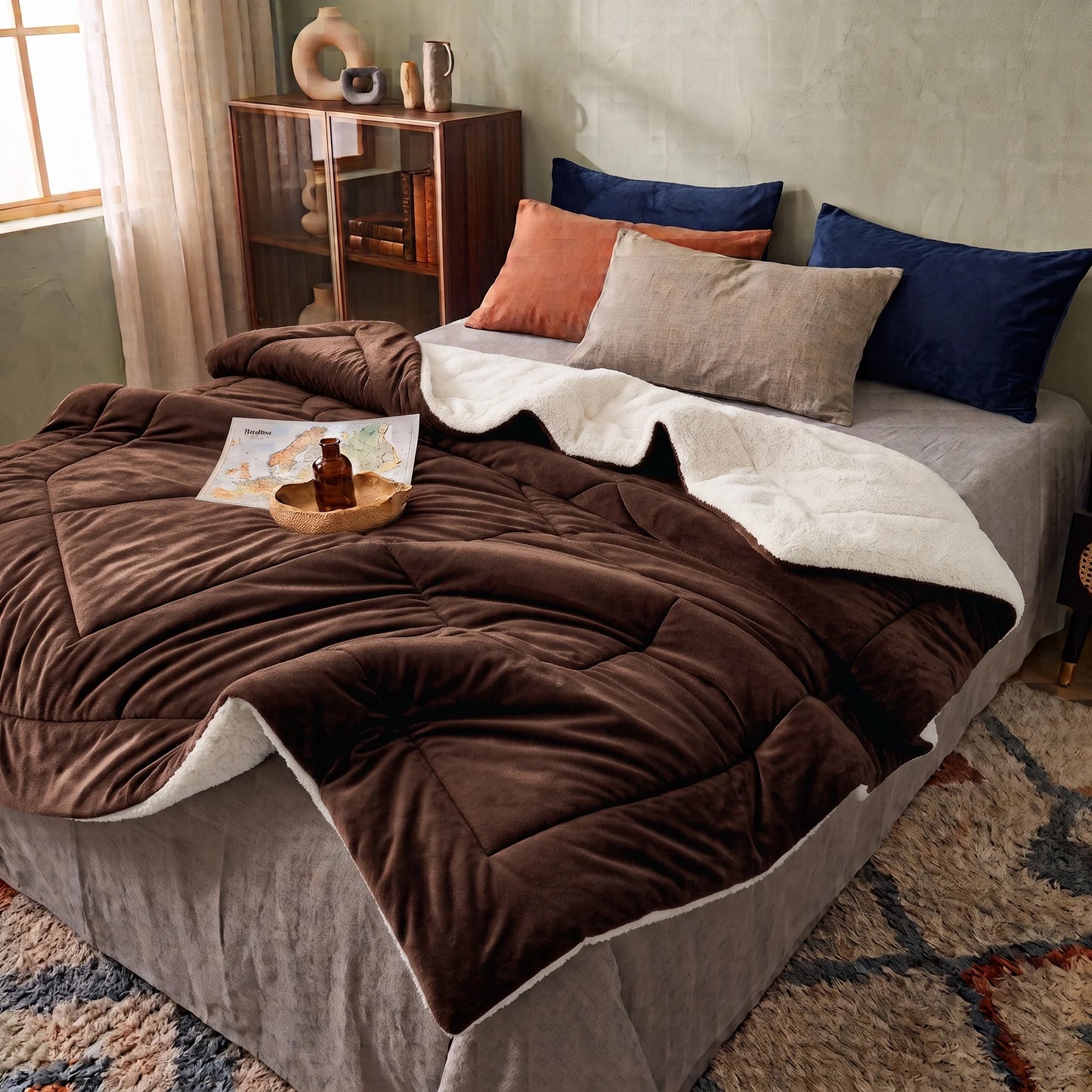 Throw Blanket Double-Sided Faux Lambswool Warm & Soft