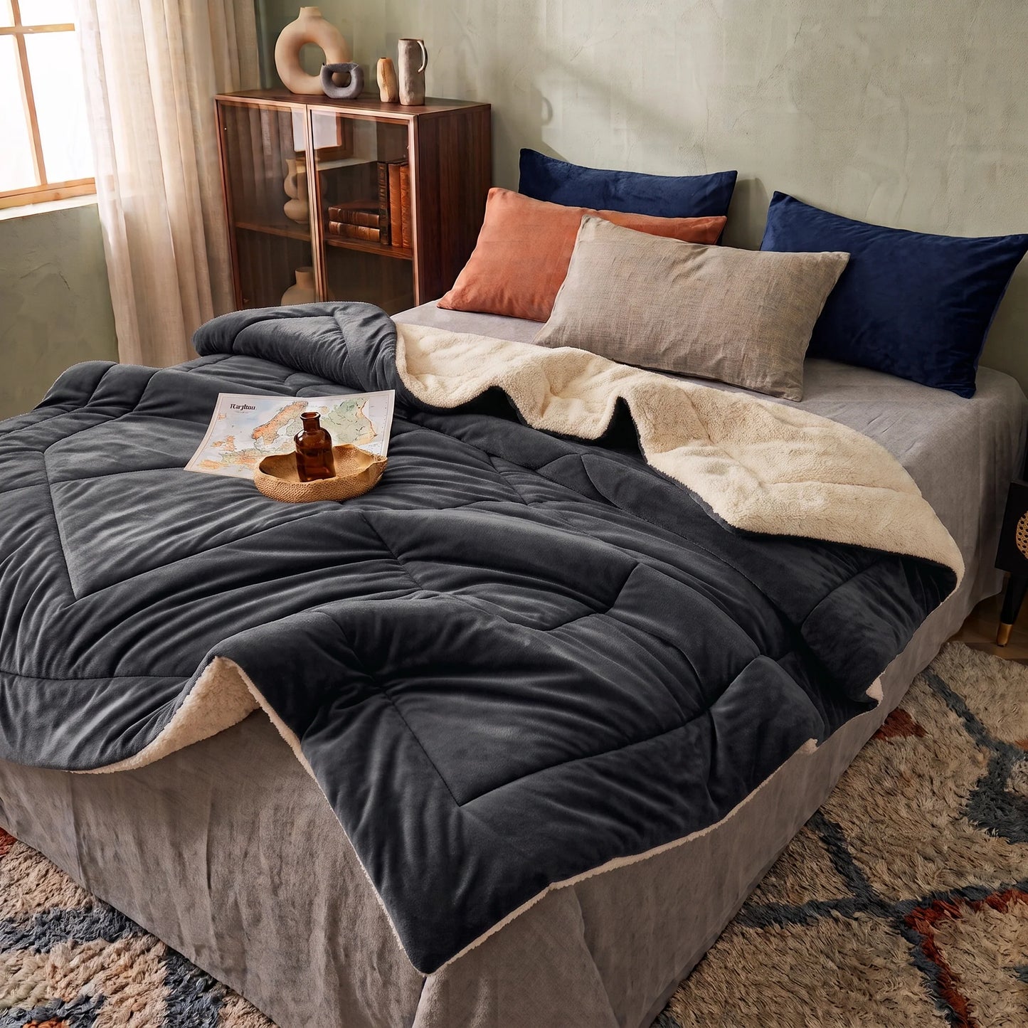 Throw Blanket Double-Sided Faux Lambswool Warm & Soft