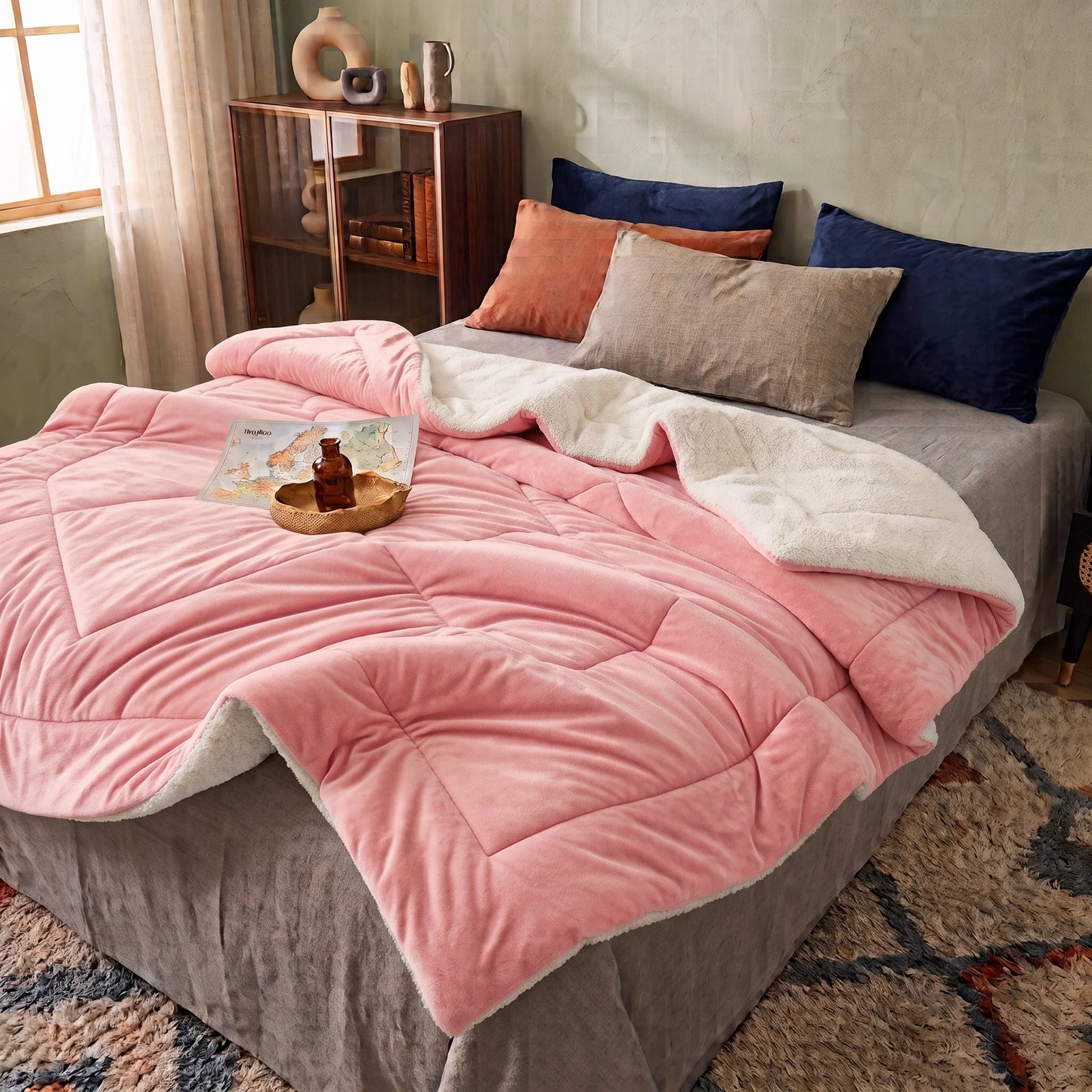Throw Blanket Double-Sided Faux Lambswool Warm & Soft