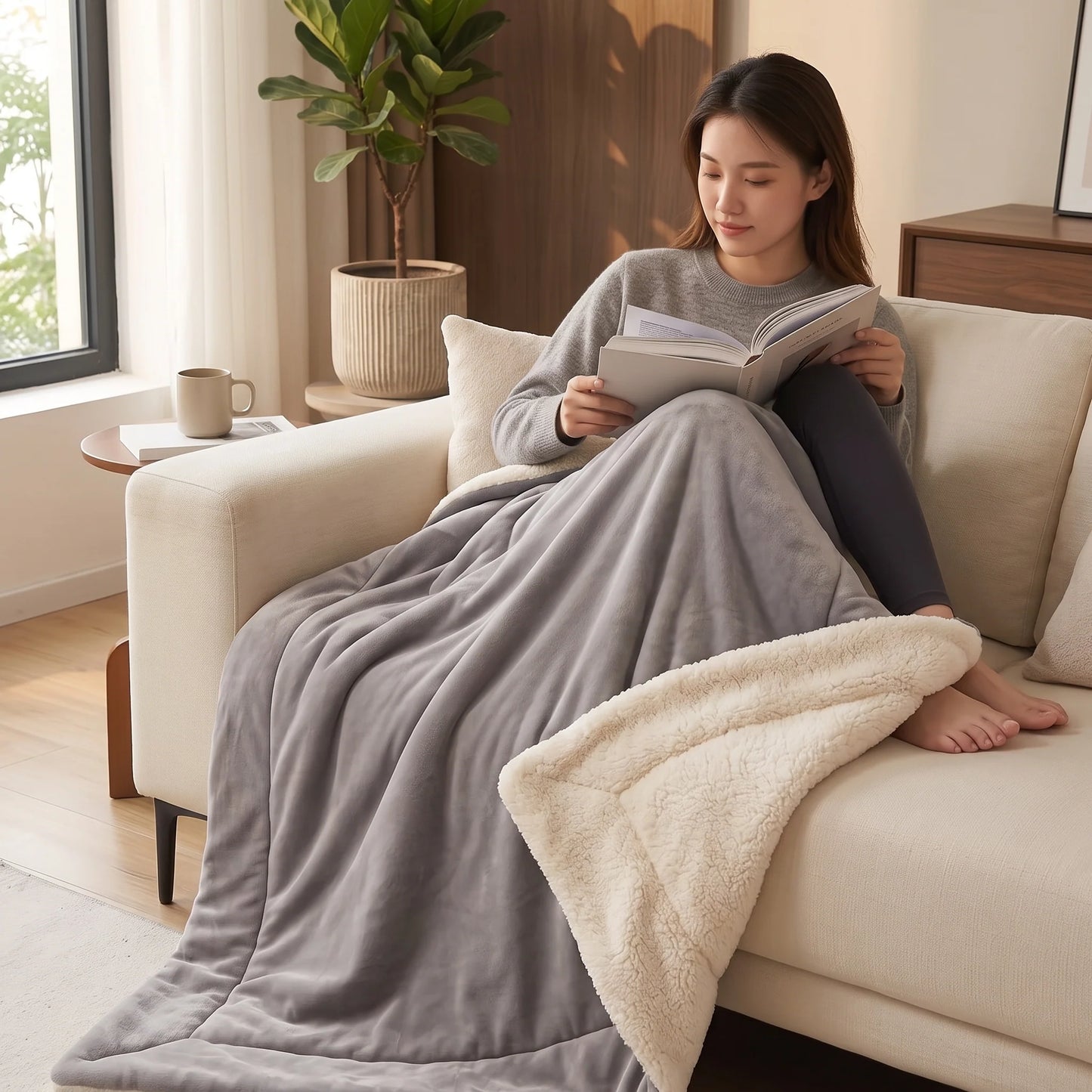 Throw Blanket Double-Sided Faux Lambswool Warm & Soft