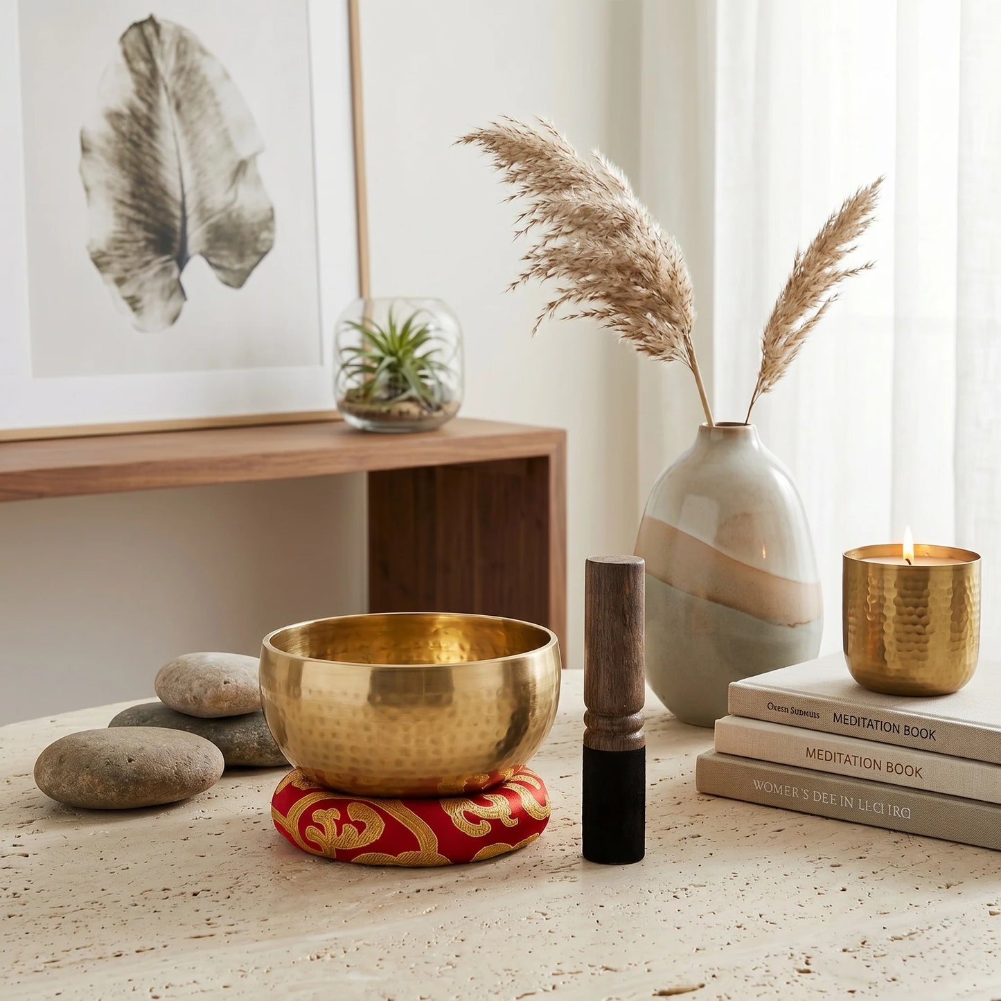 Tibetan Singing Bowl Set Handcrafted With Mallet & Cushion