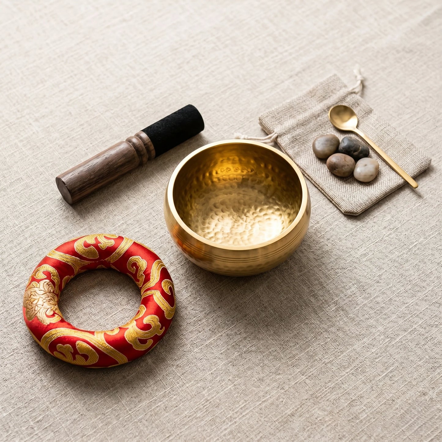 Tibetan Singing Bowl Set Handcrafted With Mallet & Cushion