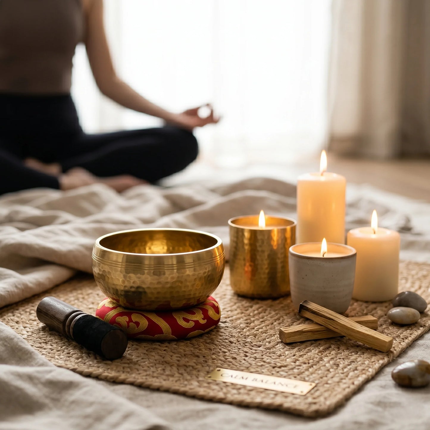 Tibetan Singing Bowl Set Handcrafted With Mallet & Cushion