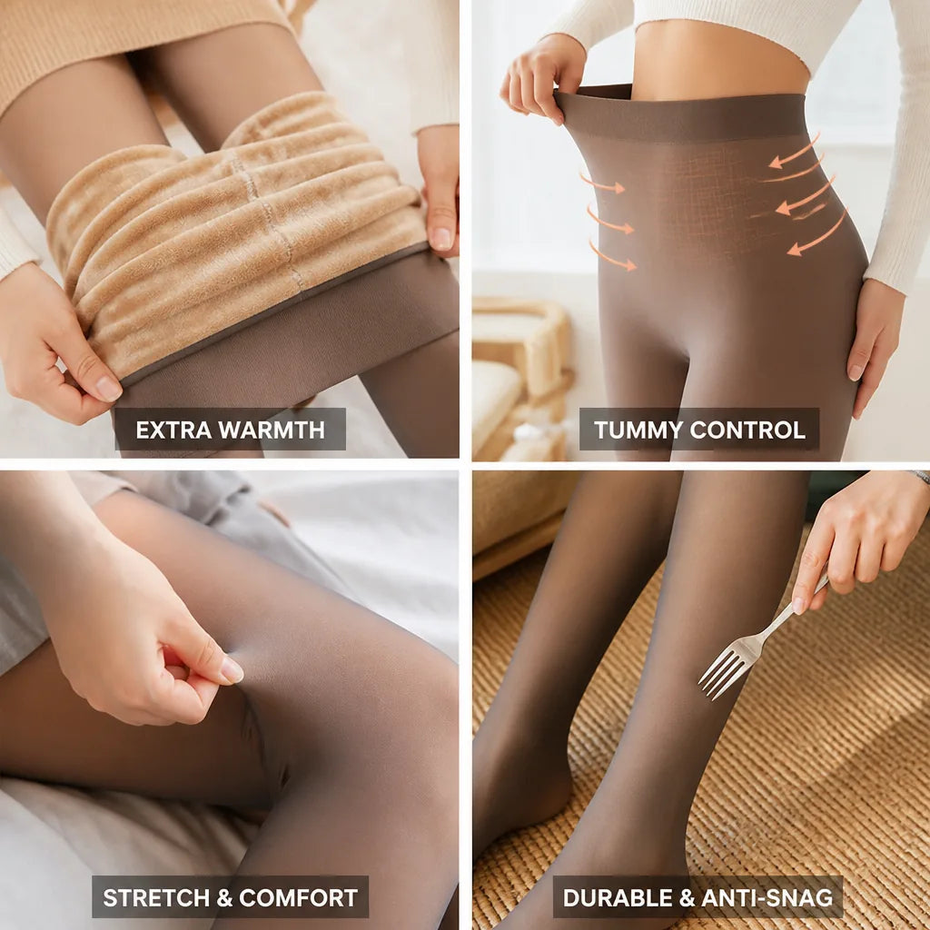 Tights Translucent Fleece-Lined High-Waist Tummy Control