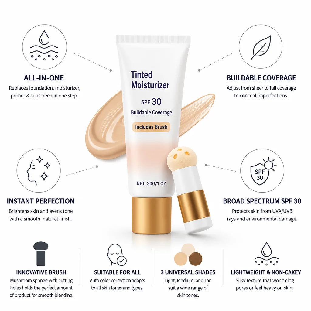 Tinted Moisturizer SPF 30 Buildable Coverage Includes Brush
