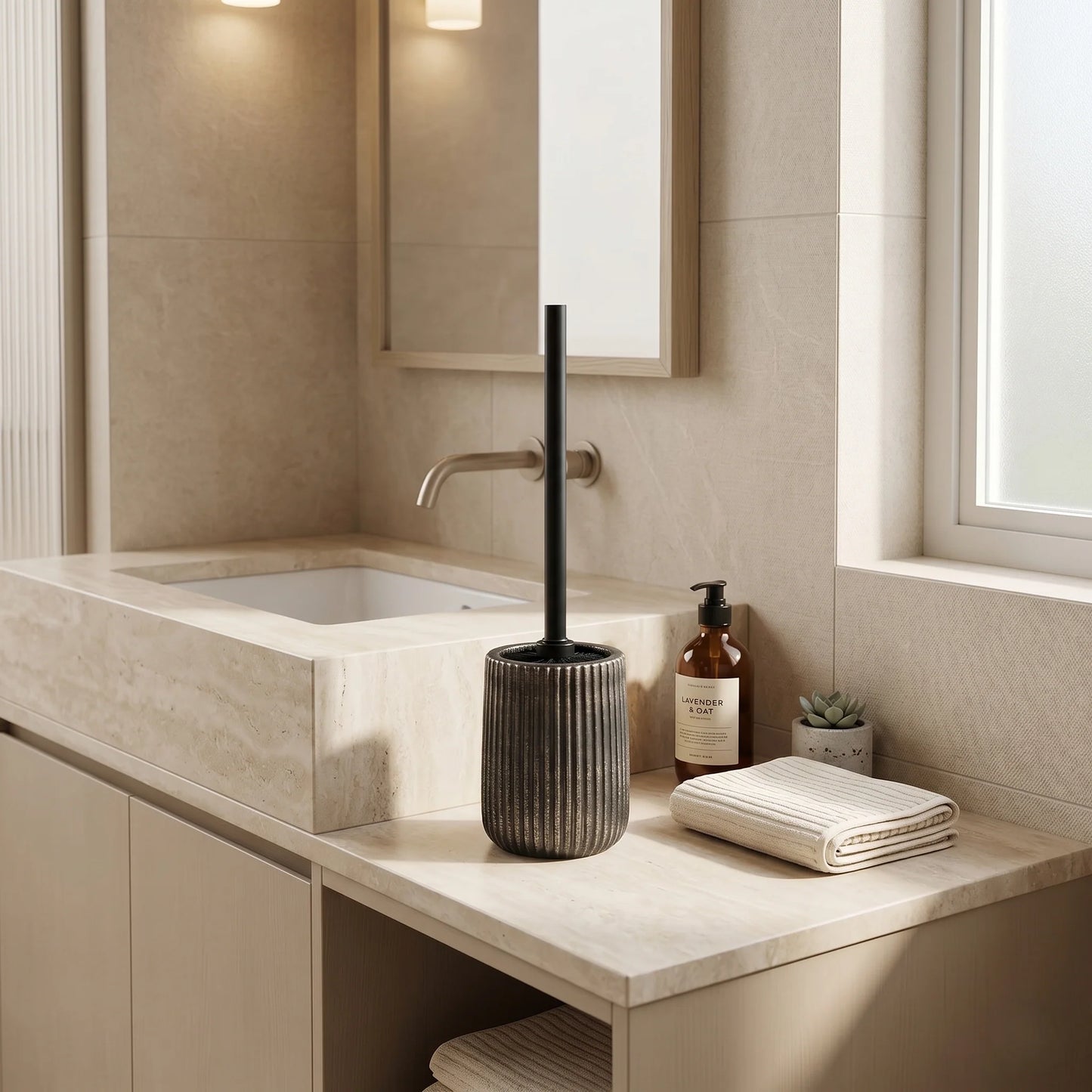 Toilet Brush Holder Set Ceramic Ribbed