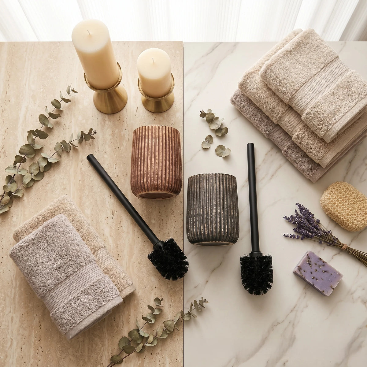 Toilet Brush Holder Set Ceramic Ribbed