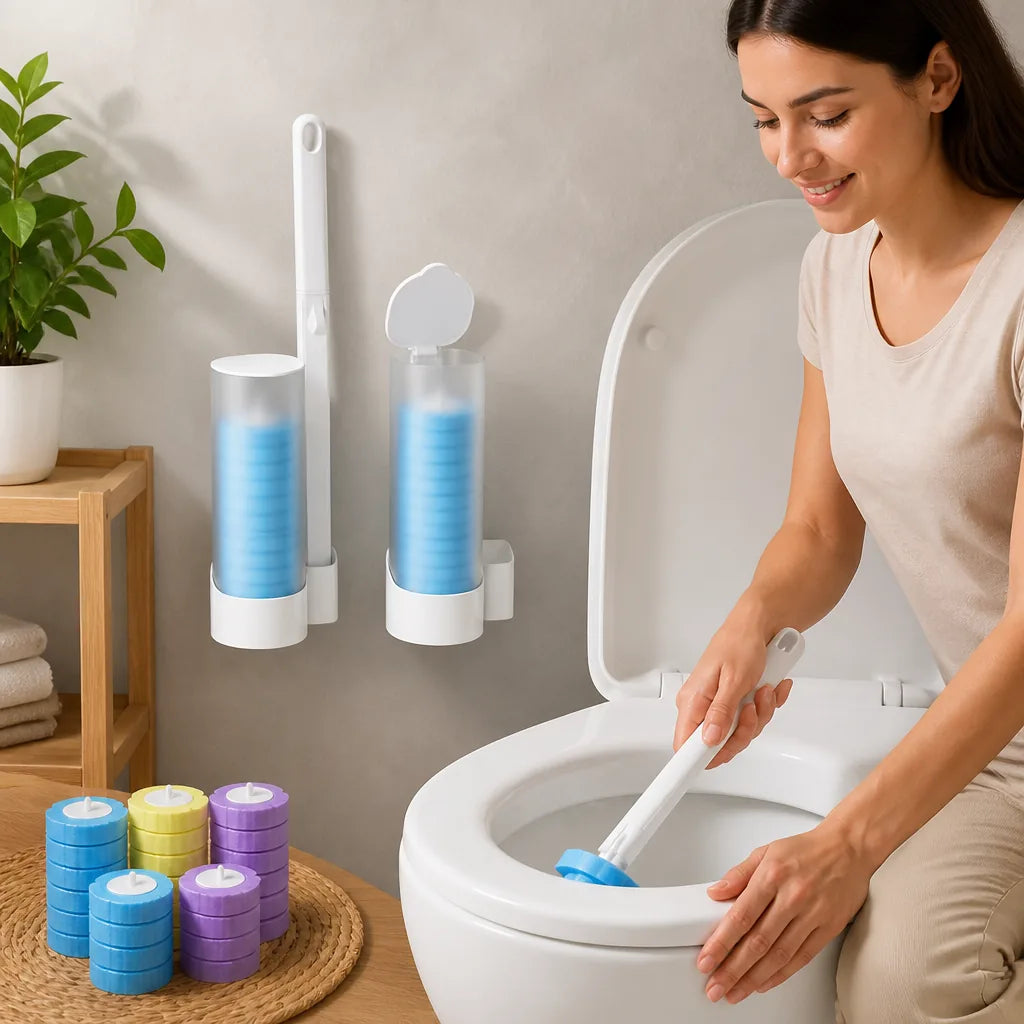 Toilet Brush Kit Wall-Mount Holder & Disposable Heads