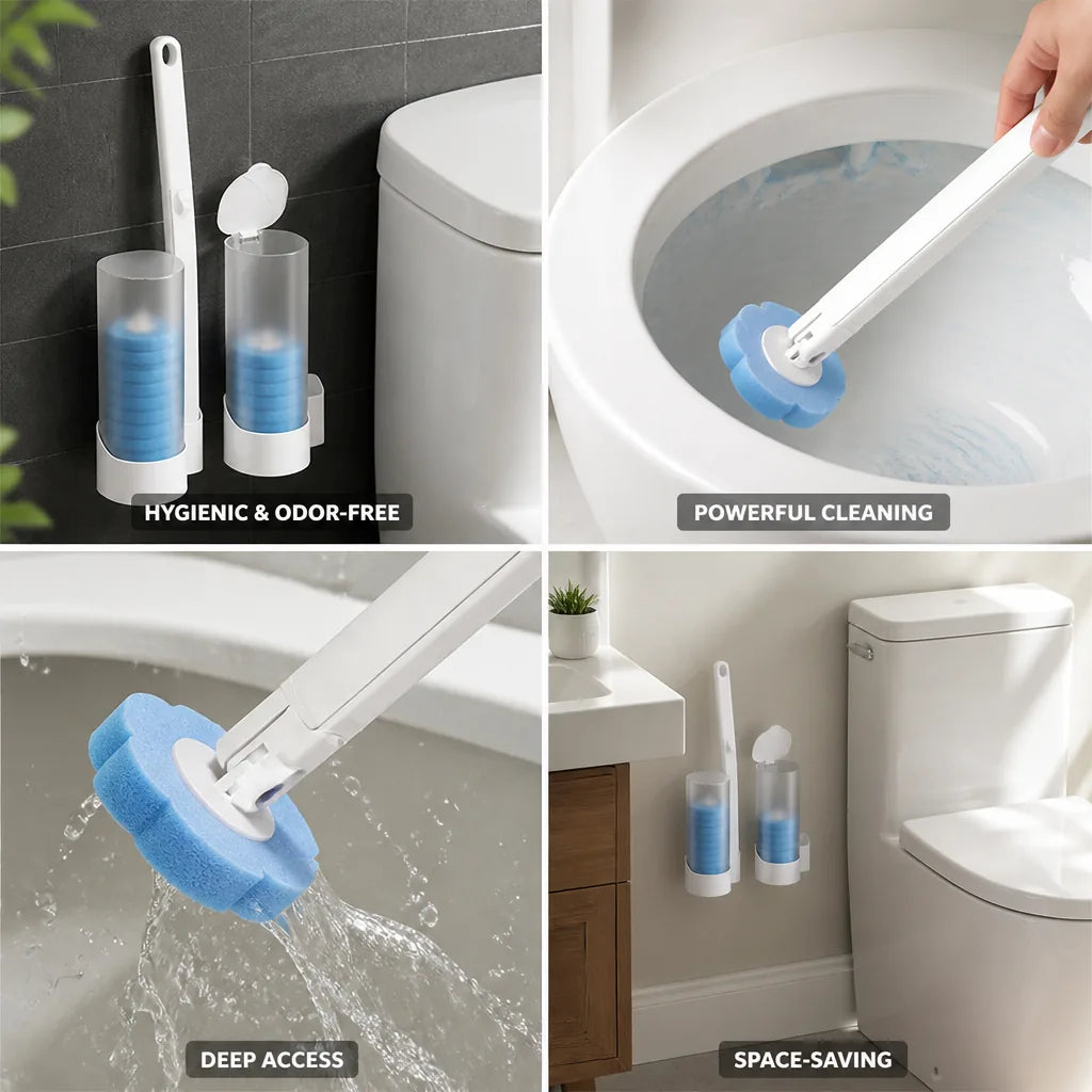 Toilet Brush Kit Wall-Mount Holder & Disposable Heads