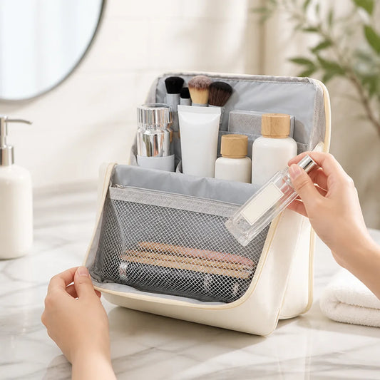 Toiletry Bag Upright Large Capacity Stain-Resistant PU