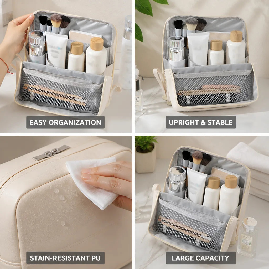 Toiletry Bag Upright Large Capacity Stain-Resistant PU