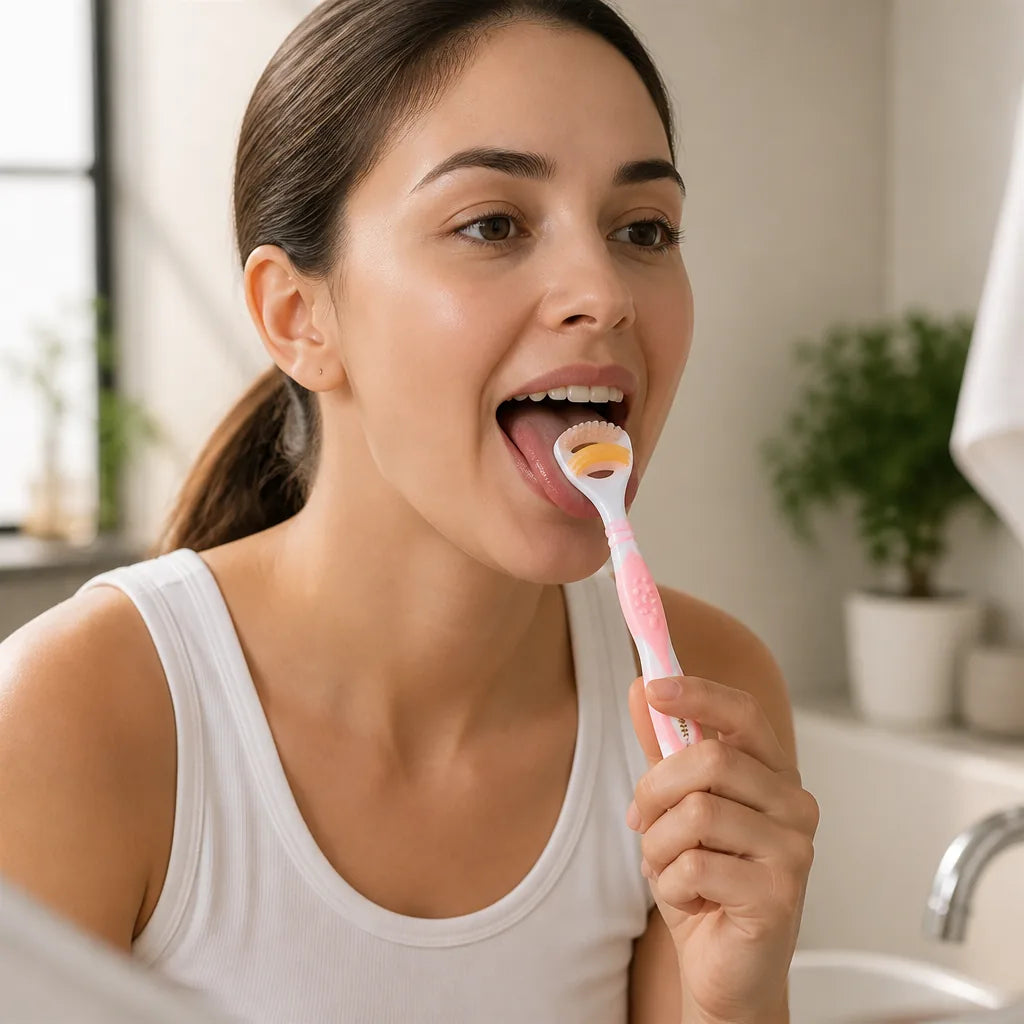Tongue Cleaner Dual Brush & Scraper Soft Bristles