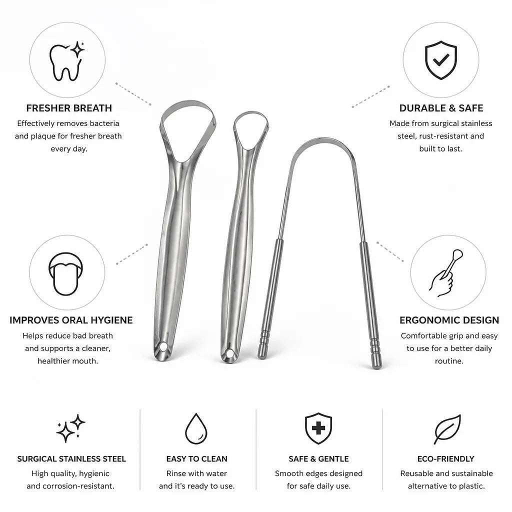 Tongue Scraper Surgical Stainless Steel Ergonomic Fresh Breath