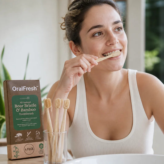 Toothbrush Bamboo Handle Soft Boar Bristles Reduced Plastic