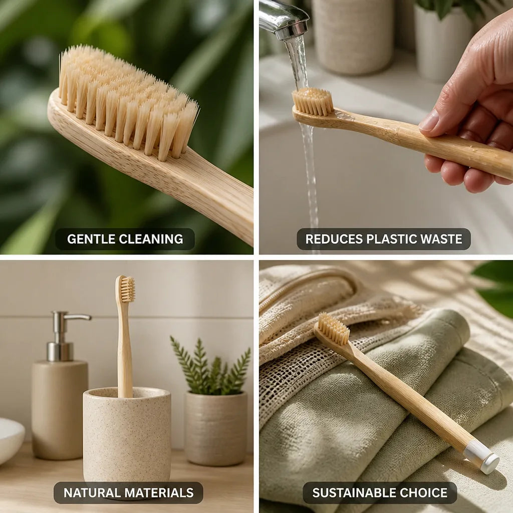 Toothbrush Bamboo Handle Soft Boar Bristles Reduced Plastic