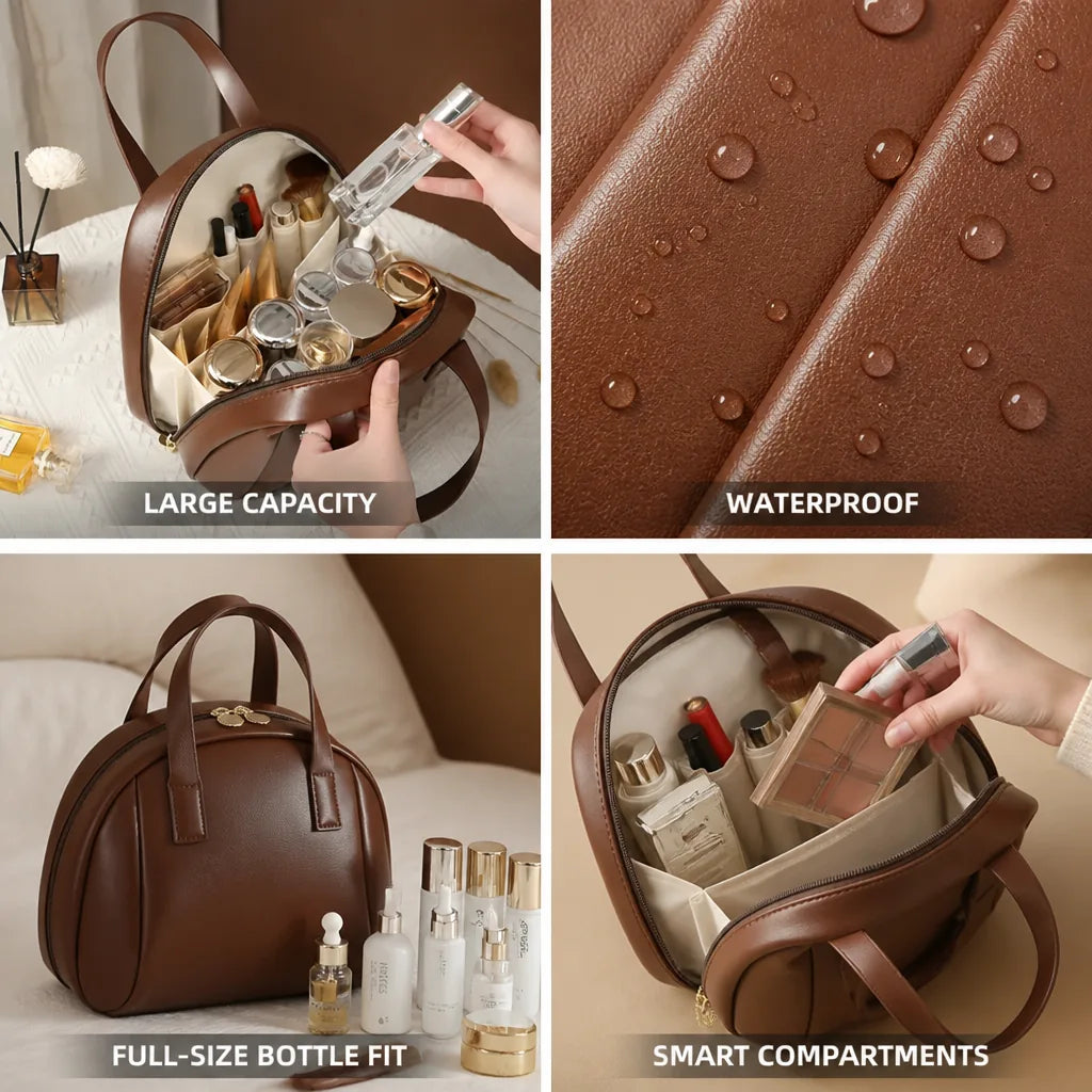 Travel Cosmetic Bag Waterproof Smart Compartments Fits Full-Size Bottles