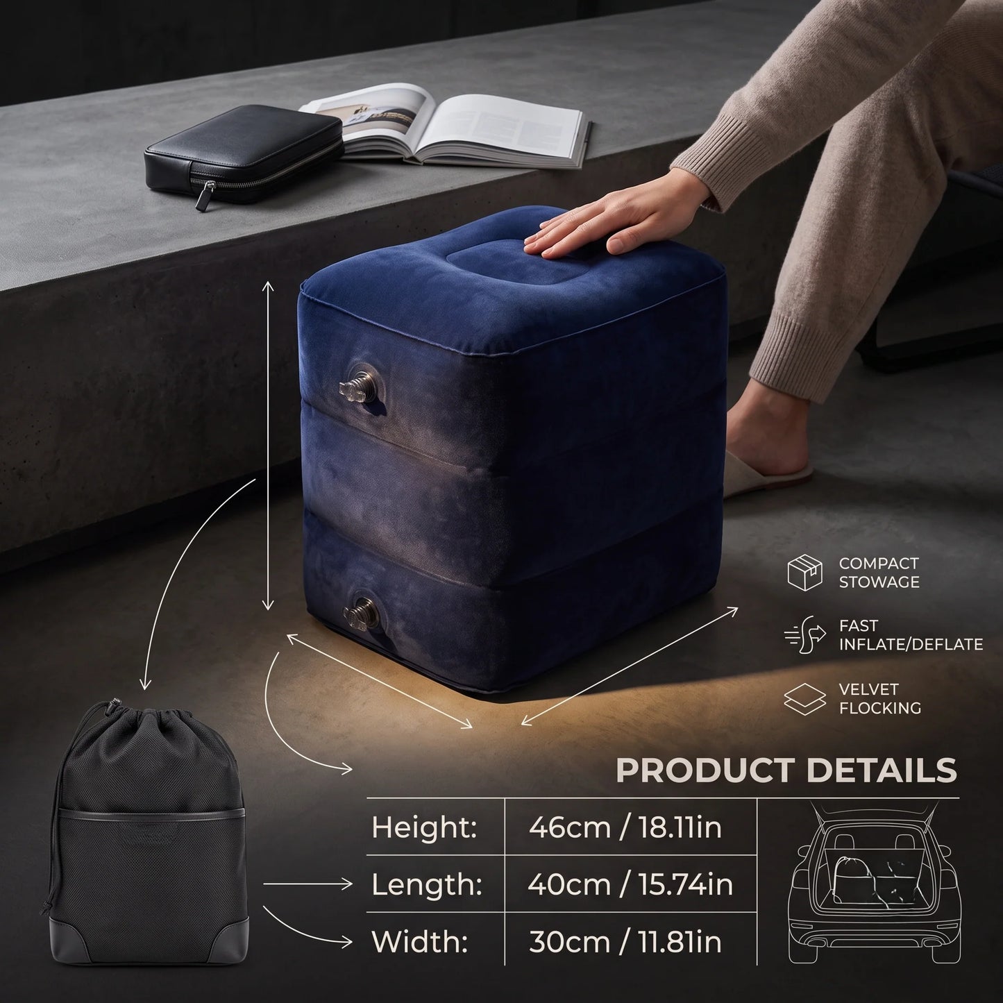 Travel Footrest Pillow Inflatable Adjustable Compact