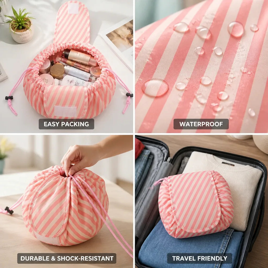 Travel Makeup Bag Drawstring Waterproof & Shock-Resistant