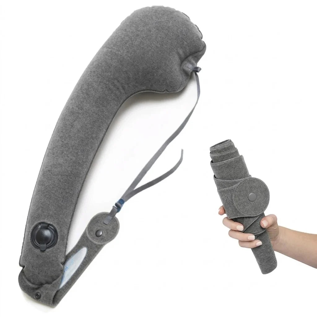 Travel Neck Pillow Ergonomic Inflatable Plush Cover