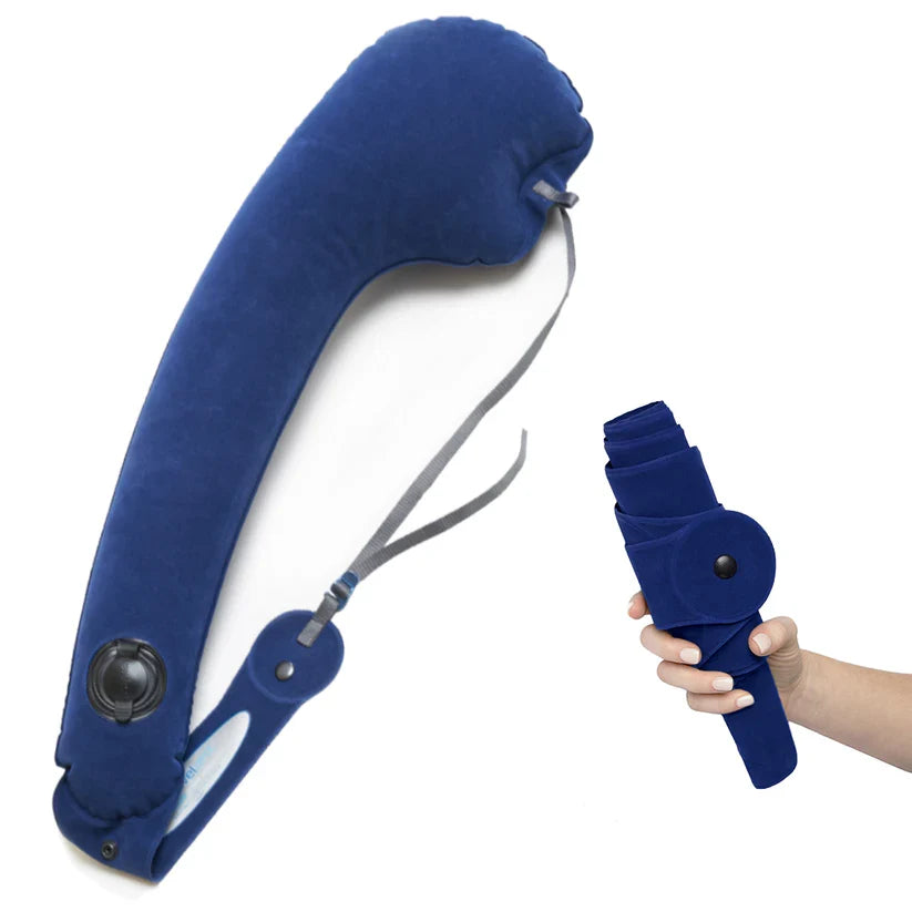 Travel Neck Pillow Ergonomic Inflatable Plush Cover