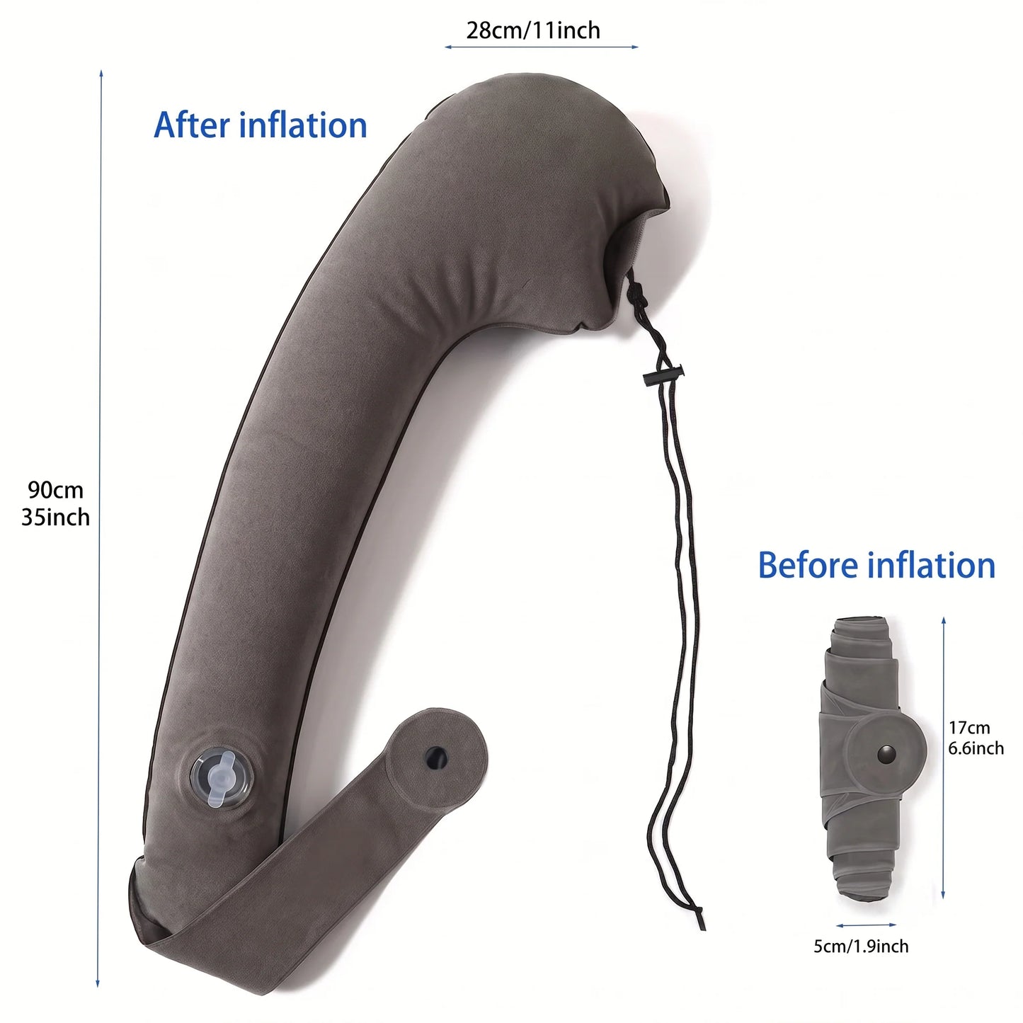 Travel Neck Pillow Ergonomic Inflatable Plush Cover