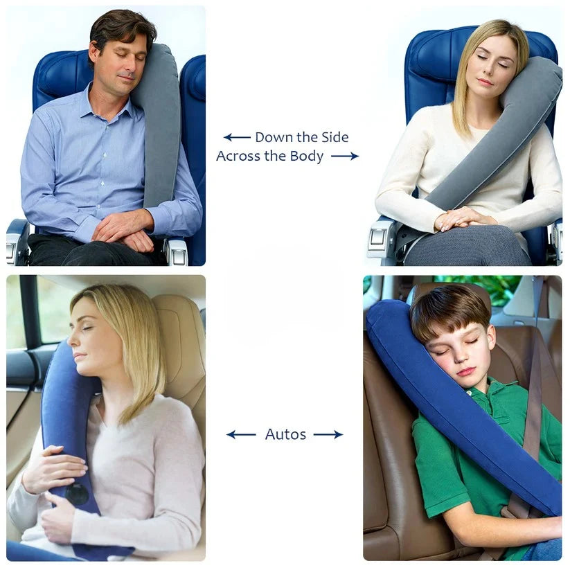 Travel Neck Pillow Ergonomic Inflatable Plush Cover