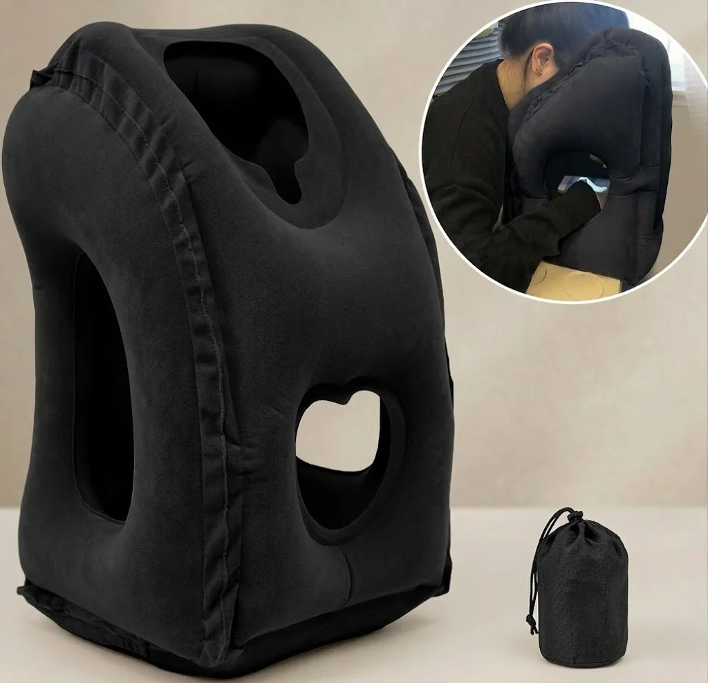 Travel Neck Pillow Inflatable Ergonomic Support Packable Pouch