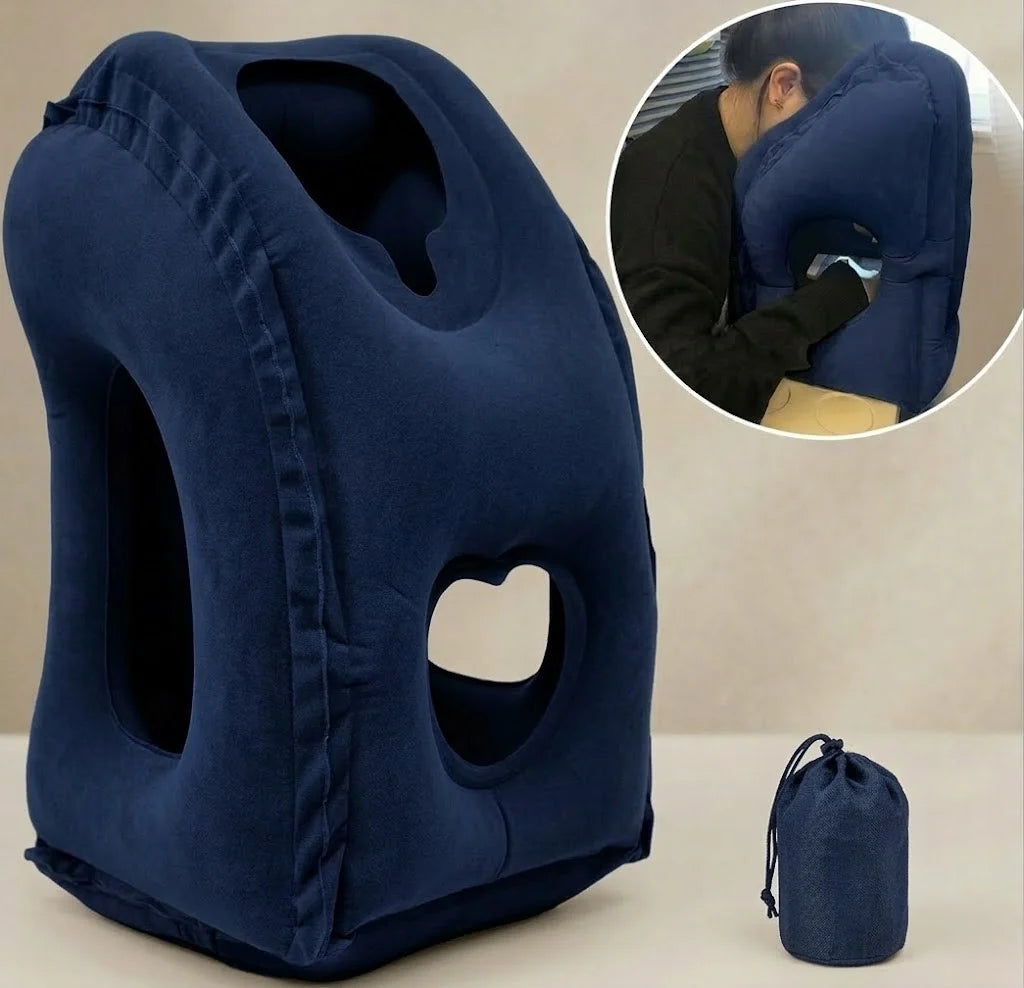Travel Neck Pillow Inflatable Ergonomic Support Packable Pouch